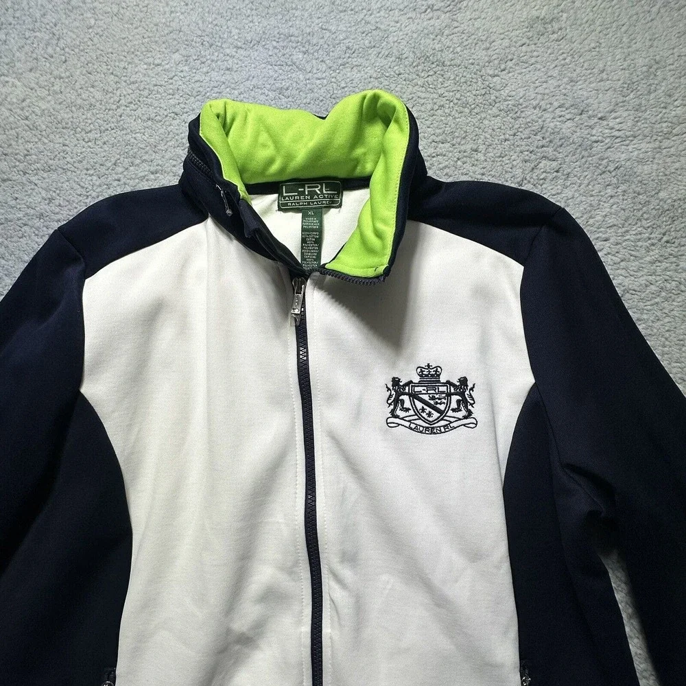 L-RL ACTIVE‎ RALPH LAUREN JACKET FULL ZIP EMBROIDERED LOGO XL Hidden Hood